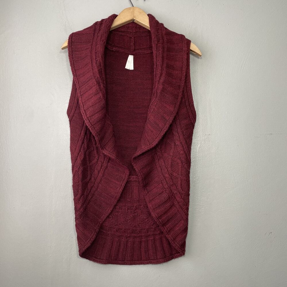 Y2K Vanity Bolero Sweater Vest Size Small Burgundy Cable Knit Sleeveless Dark